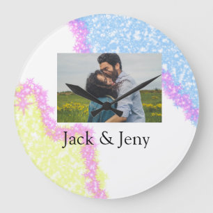 Simple minimal colorful glitter add name photo ima large clock