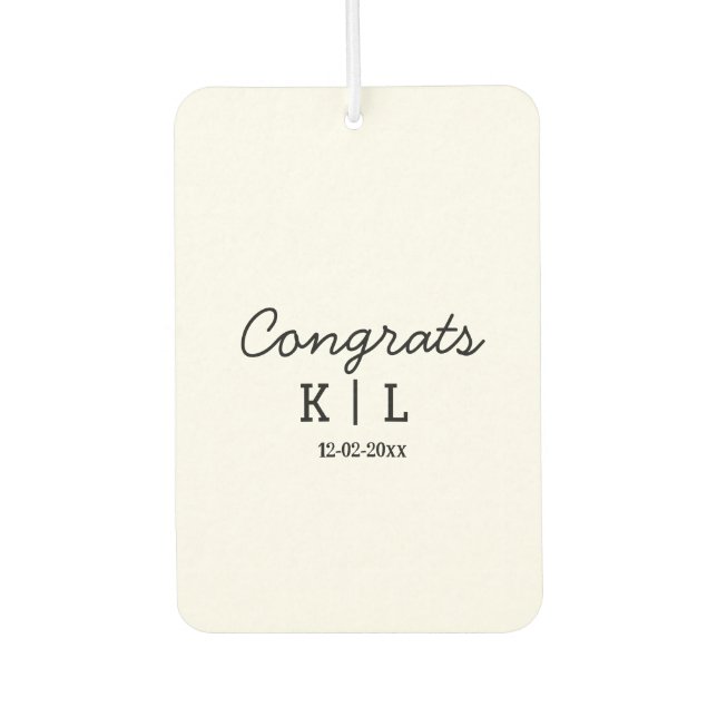 Simple minimal congrats add letters monogram date air freshener (Front)