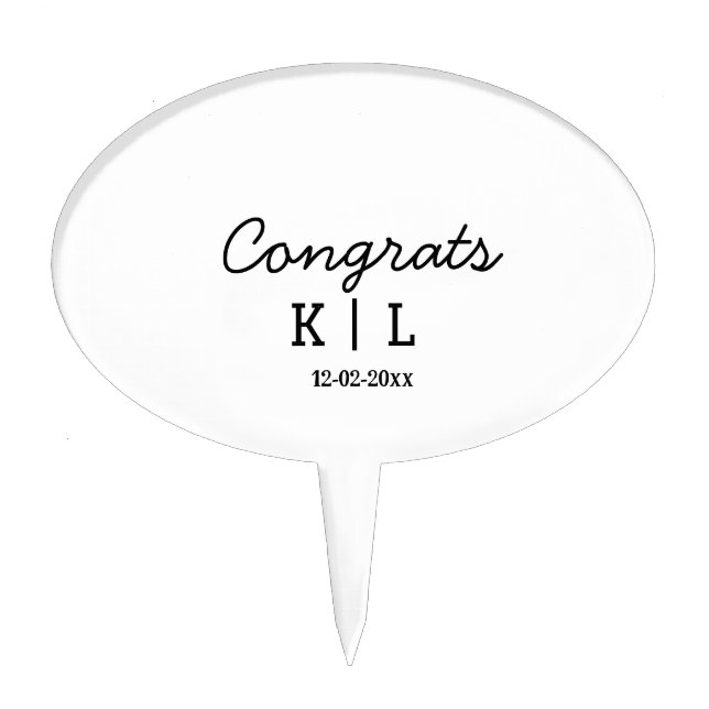 Simple minimal congrats add letters monogram date cake topper (Front)