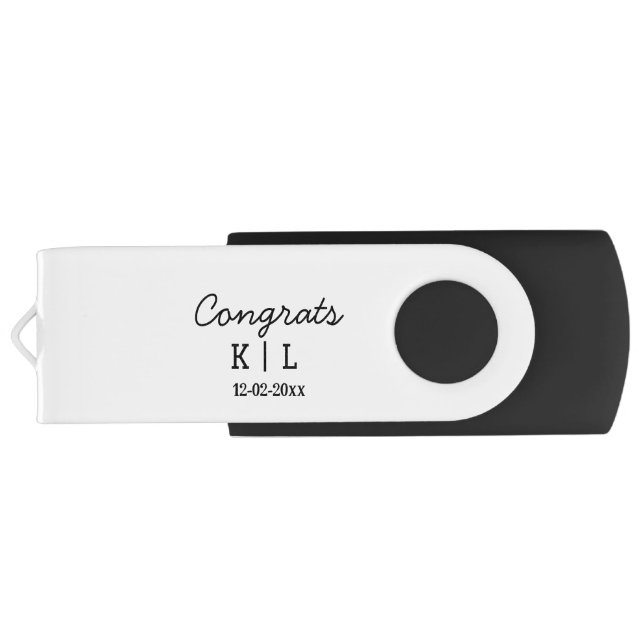 Simple minimal congrats add letters monogram date flash drive (Back)