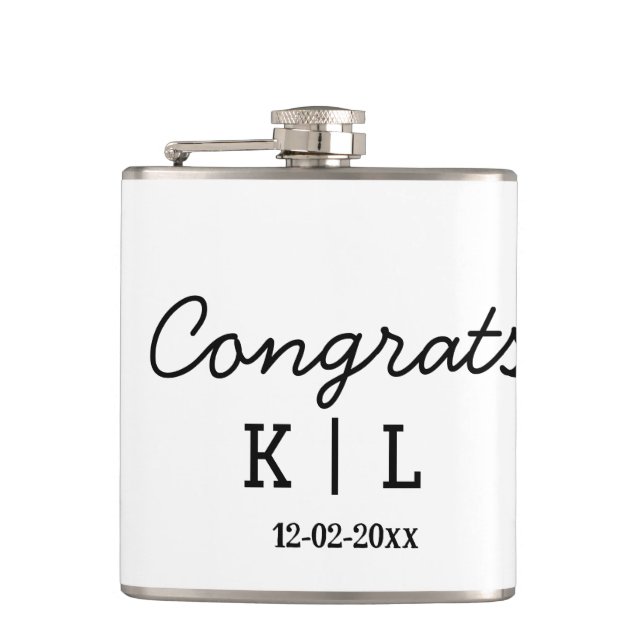 Simple minimal congrats add letters monogram date flask (Front)