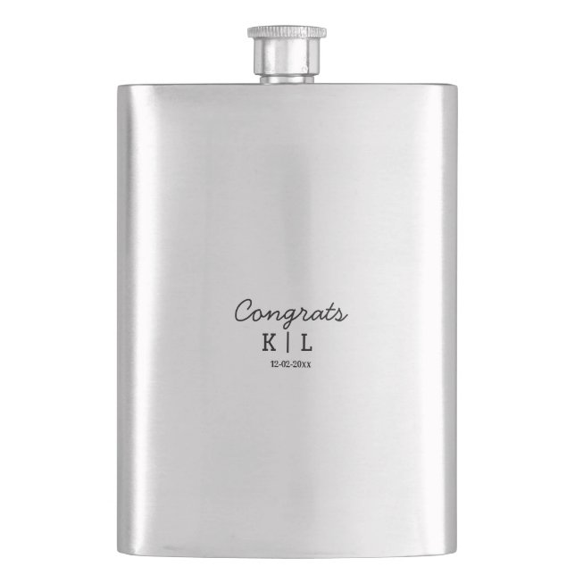 Simple minimal congrats add letters monogram date flask (Front)