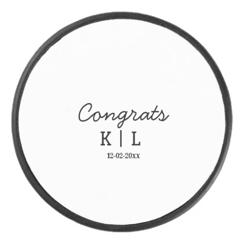 Simple minimal congrats add letters monogram date hockey puck