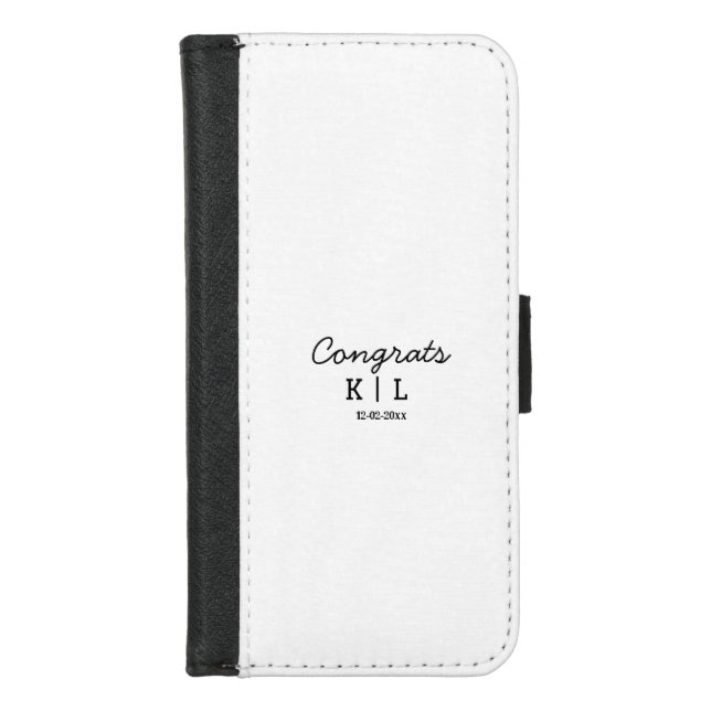 Simple minimal congrats add letters monogram date iPhone wallet case (Front)