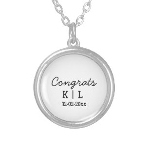 Simple minimal congrats add letters monogram date silver plated necklace