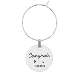Simple minimal congrats add letters monogram date wine charm