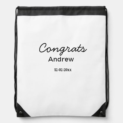Simple minimal congrats add name date year graduat drawstring bag