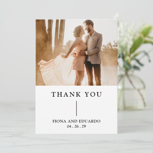 Simple Minimal Contemporary Photo Modern Wedding Thank You Card