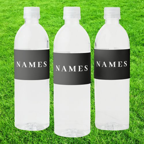 Simple Minimal Custom Add Your Name Elegant Black Water Bottle Label