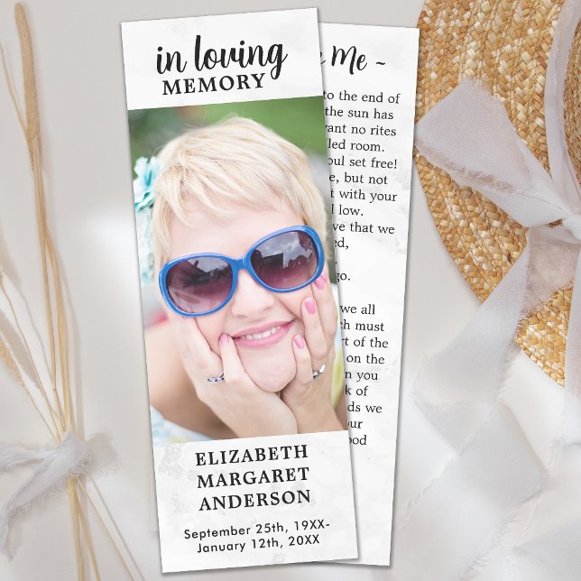 Simple Minimal Custom Photo Memorial Poem Funeral Bookmarks (Creator Uploaded)
