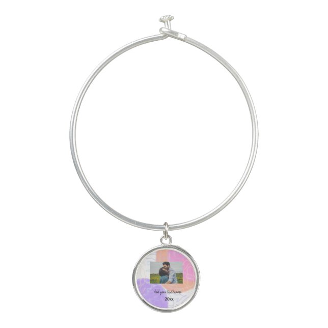 simple minimal customized name monogram couple  th bangle bracelet (Front)