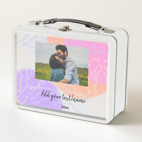 simple minimal customized name monogram couple  th metal lunch box