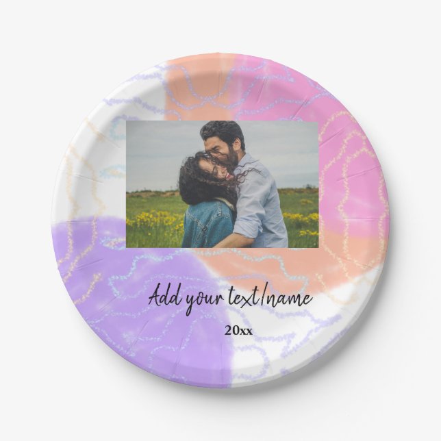 simple minimal customized name monogram couple  th paper plates (Front)