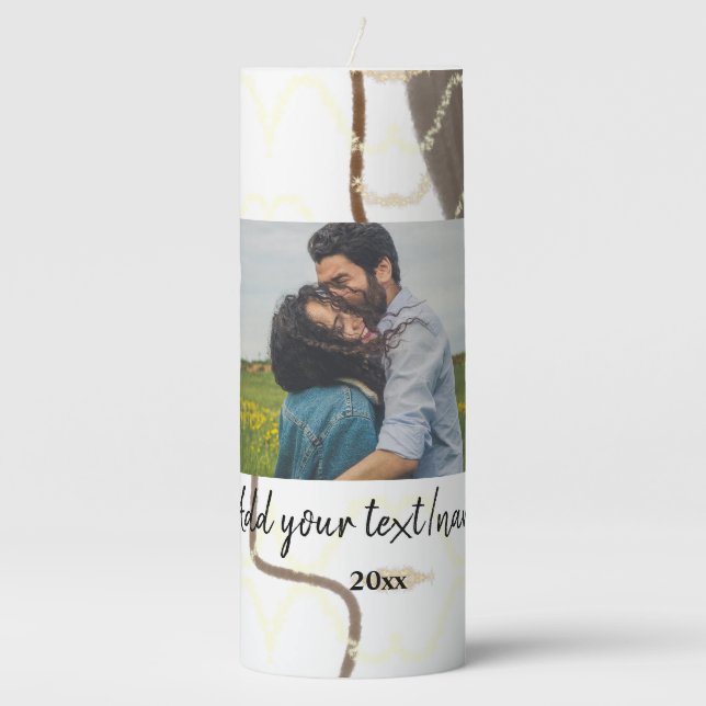 simple minimal customized name monogram couple  th pillar candle (Front)