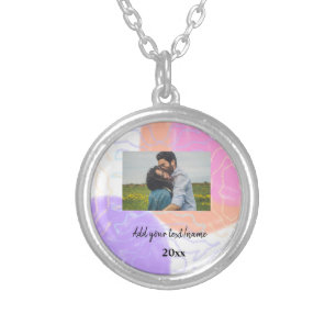 simple minimal customized name monogram couple th silver plated necklace