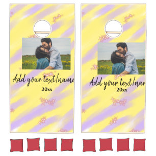 simple minimal customized name monogram text throw cornhole set