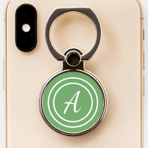 Simple Minimal Cute Green  White Monogram Intial Phone Ring Stand