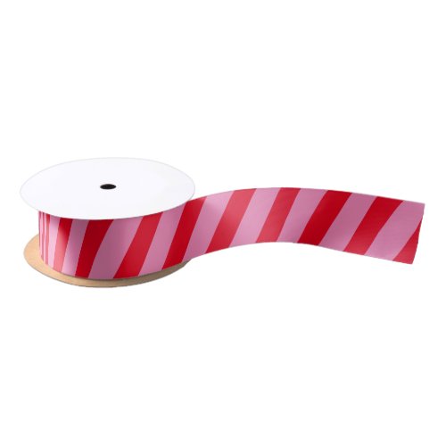 Simple Minimal Cute Pink and Red Striped Satin Ribbon