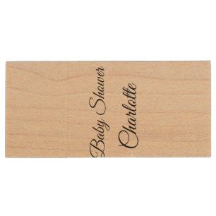 SIMPLE MINIMAL.CUTIE ADD NAME BABY baby shower Thr Wood Flash Drive