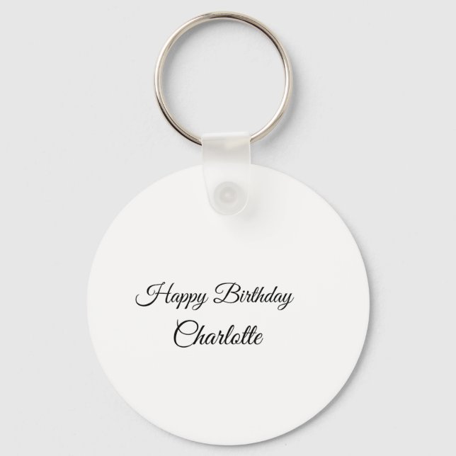 SIMPLE MINIMAL.CUTIE ADD NAME BABY happy birthday  Keychain (Front)