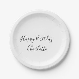 SIMPLE MINIMAL.CUTIE ADD NAME BABY happy birthday Paper Plates