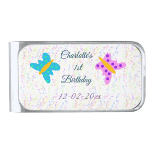 SIMPLE MINIMAL.CUTIE ADD NAME BABY happy birthday Silver Finish Money Clip