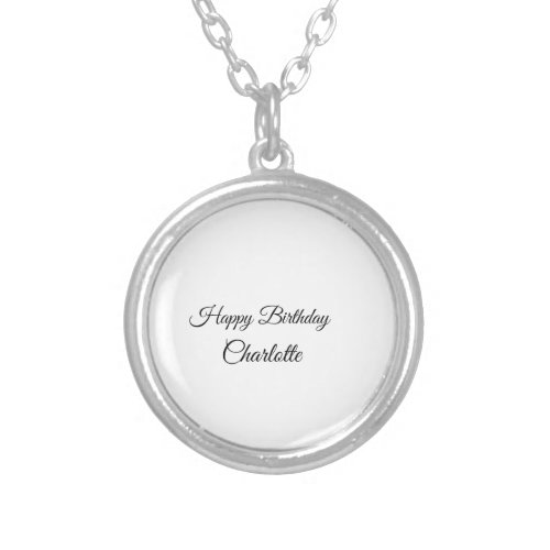 SIMPLE MINIMALCUTIE ADD NAME BABY happy birthday  Silver Plated Necklace
