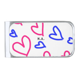 SIMPLE MINIMAL.CUTIE ADD NAME BABY heart add lette Silver Finish Money Clip