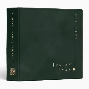 Simple Minimal Dark Emerald Green & Gold Qr code 3 Ring Binder