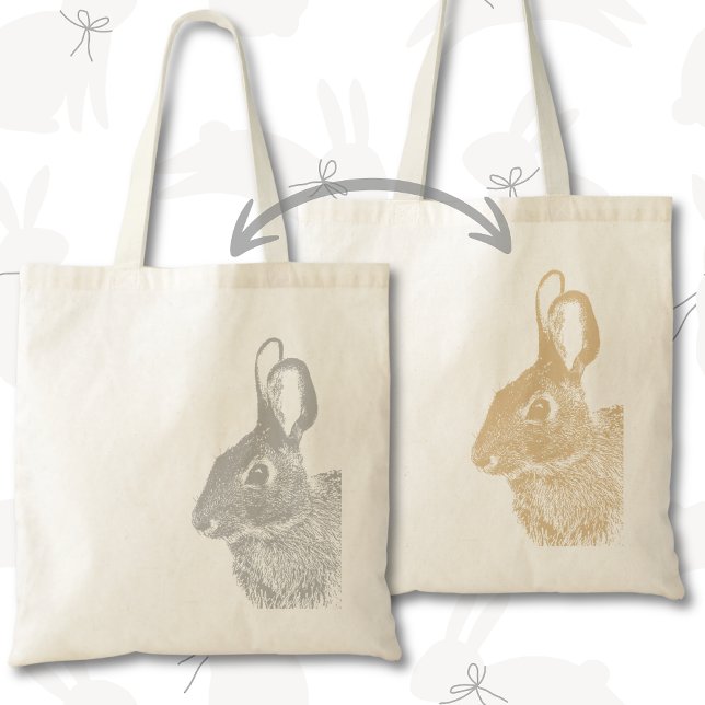 Simple Minimal Double-Sided Gray and Brown Bunny  Tote Bag (Double-sided Easter bunny rabbit tote bag with custom text is simple, minimal and modern )