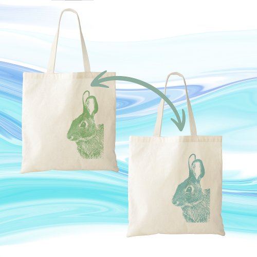 Simple Minimal Double_Sided Green and Blue Bunny Tote Bag