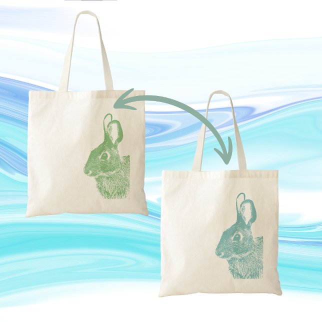 Simple Minimal Double-Sided Green and Blue Bunny Tote Bag (Creator Uploaded)