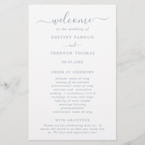 Simple Minimal Dusty Blue Budget Wedding Program Flyer