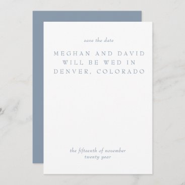 Simple Minimal Dusty Blue Modern Save The Date