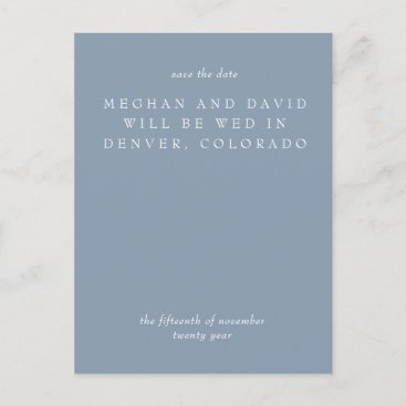 Simple Minimal Dusty Blue Modern Save The Date  Announcement Postcard