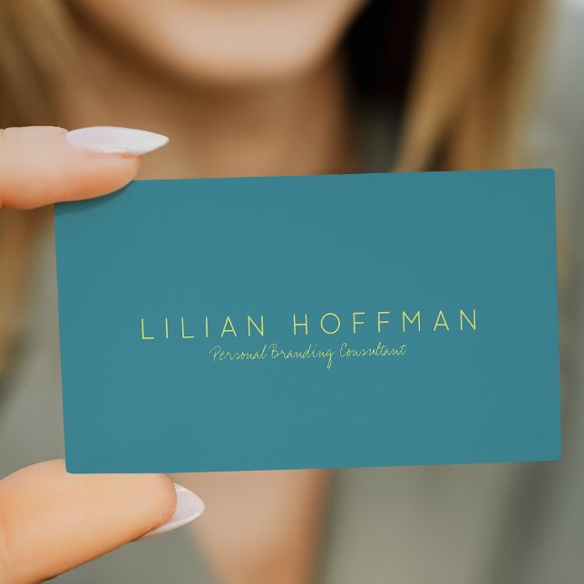 Simple minimal dusty blue teal gold script stylist business card (Creator Uploaded)