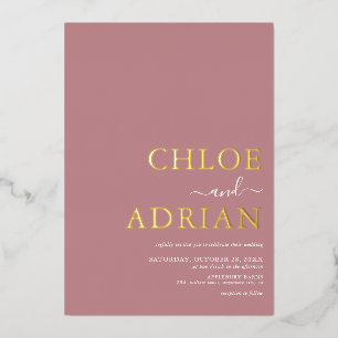 Simple Minimal Dusty Pink Wedding Gold Foil Invitation