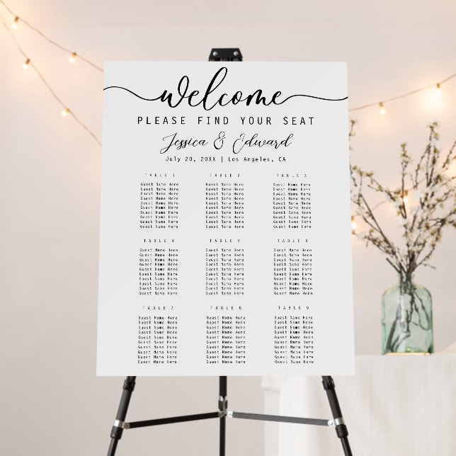 Simple Minimal Elegant 9 Table Seat Plan Modern Foam Board (In Situ (Stand))