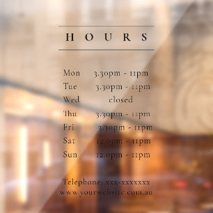 Simple Minimal Elegant Black Opening Hours Timings Window Cling