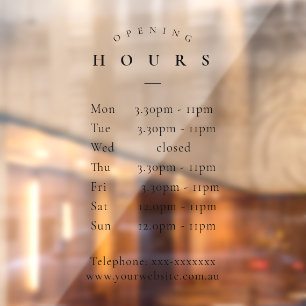 Simple Minimal Elegant Black Opening Hours Timings Window Cling