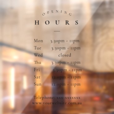 Simple Minimal Elegant Black Opening Hours Timings Window Cling