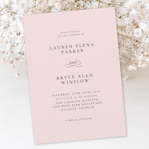 Simple Minimal Elegant Blush Pink Wedding Invitation