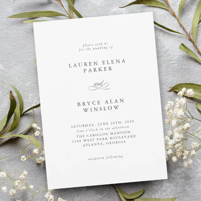 Simple Minimal Elegant Classic Wedding Invitation | Zazzle