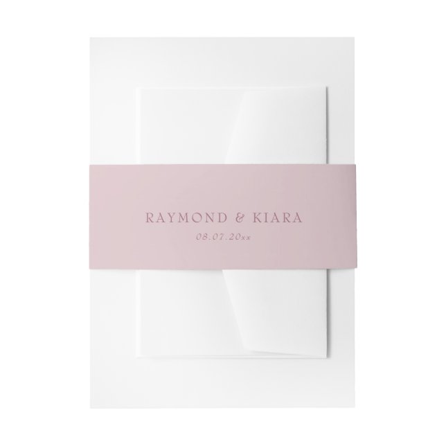 Simple Minimal Elegant Dusky Pink Wedding Invitation Belly Band (Front Example)