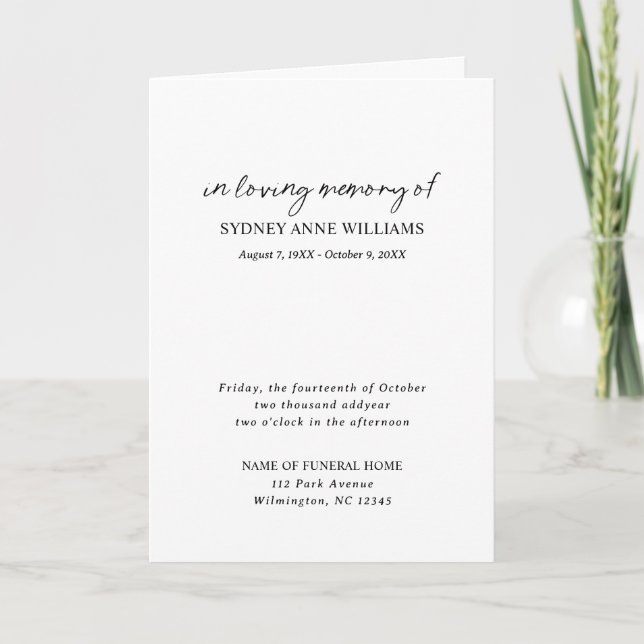 Simple Minimal Elegant Funeral Program (Front)