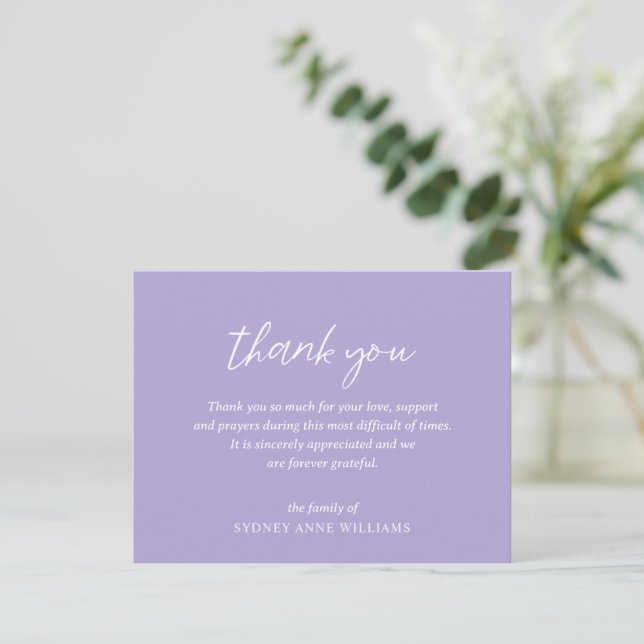 Simple Minimal Elegant Funeral Thank You Card (Standing Front)