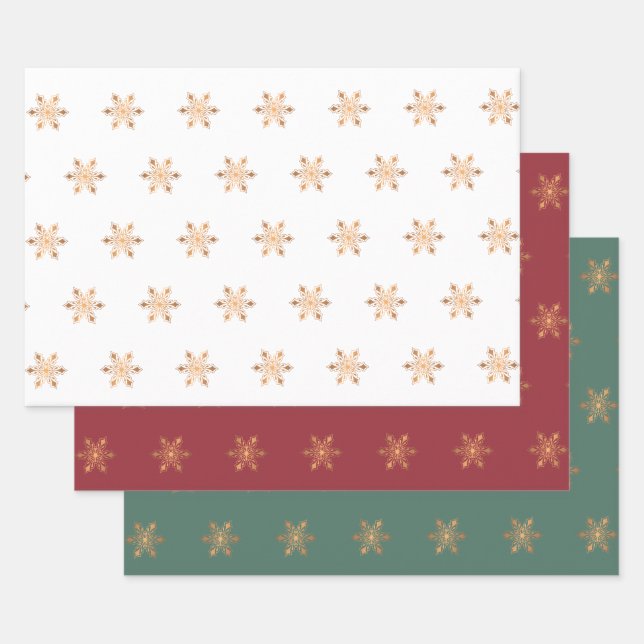 Simple minimal elegant gold snowflakes Christmas Wrapping Paper Sheets (Set)