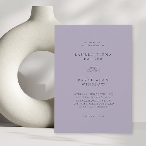 Simple Minimal Elegant Lavender Wedding Invitation