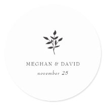 Simple Minimal Elegant Modern Botanical Wedding Classic Round Sticker