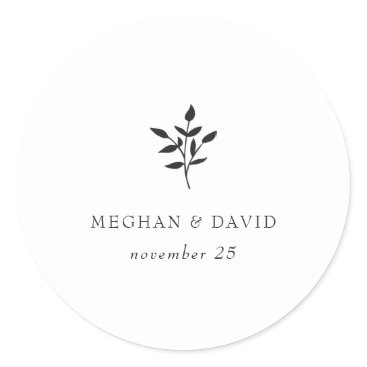 Simple Minimal Elegant Modern Botanical Wedding Classic Round Sticker